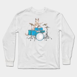 Cat Playing Drums Long Sleeve T-Shirt